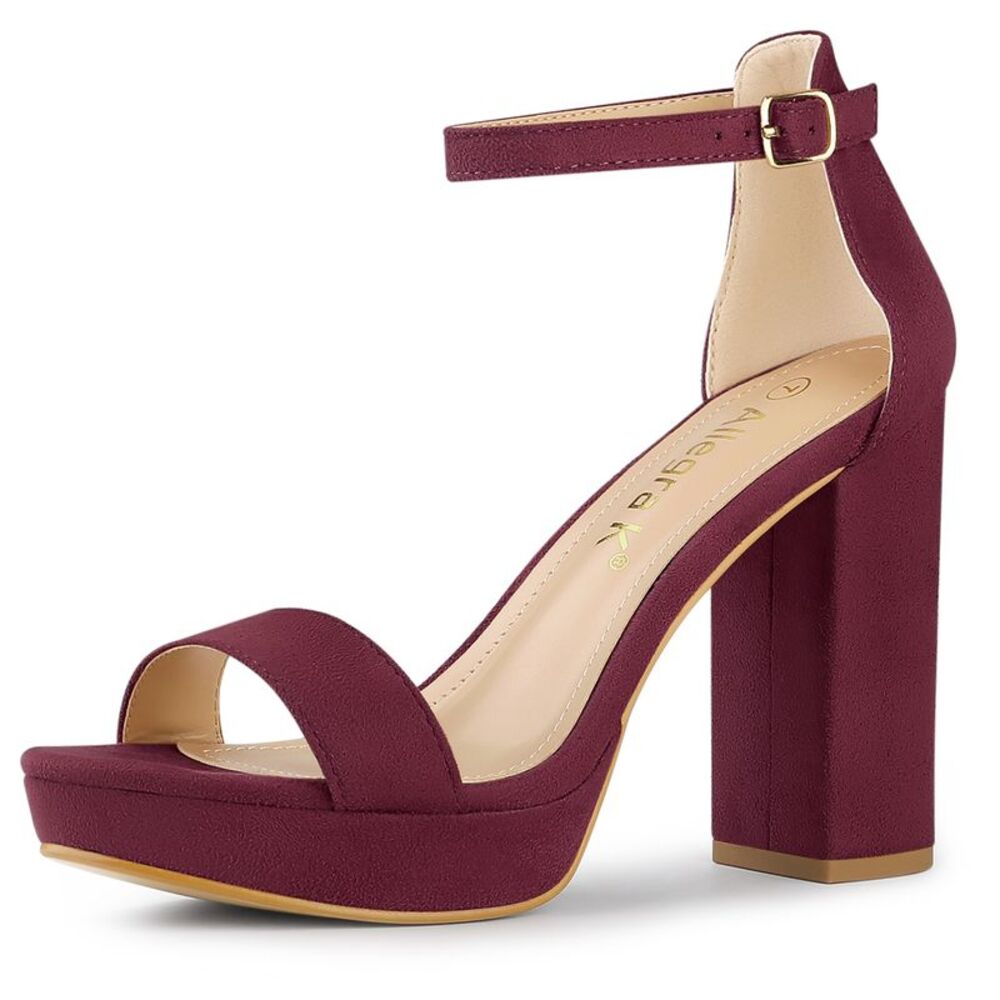 Ankle Strap Burgundy Platform Chunky High Heel Sandals - Picture 1 of 6